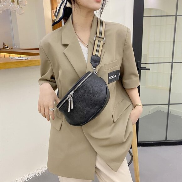 💫 Glt.etl Crossbody Bag Women Black Fashion Leather Genuine Belt Waist Pack - Picture 7 of 7